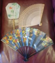 Vintage Japanese Rice Fan, a Vintage Kyoto Autumn Leaves Japanese Fan and Carved Sandalwood fan (3)