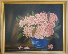 Framed Oil of Hyacinths by E M Anderson. Size is 26 inches x 22 inches