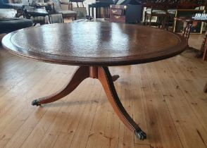 Victorian Leather Topped Buffet Table with Leather Top, measuring 42 inches diameter x 21 inches