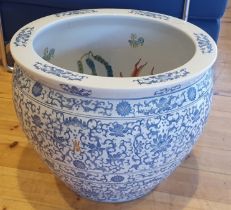 Large Chinese Ceramic Fish Bowl Jardiniere approximately 15 inches in diameter