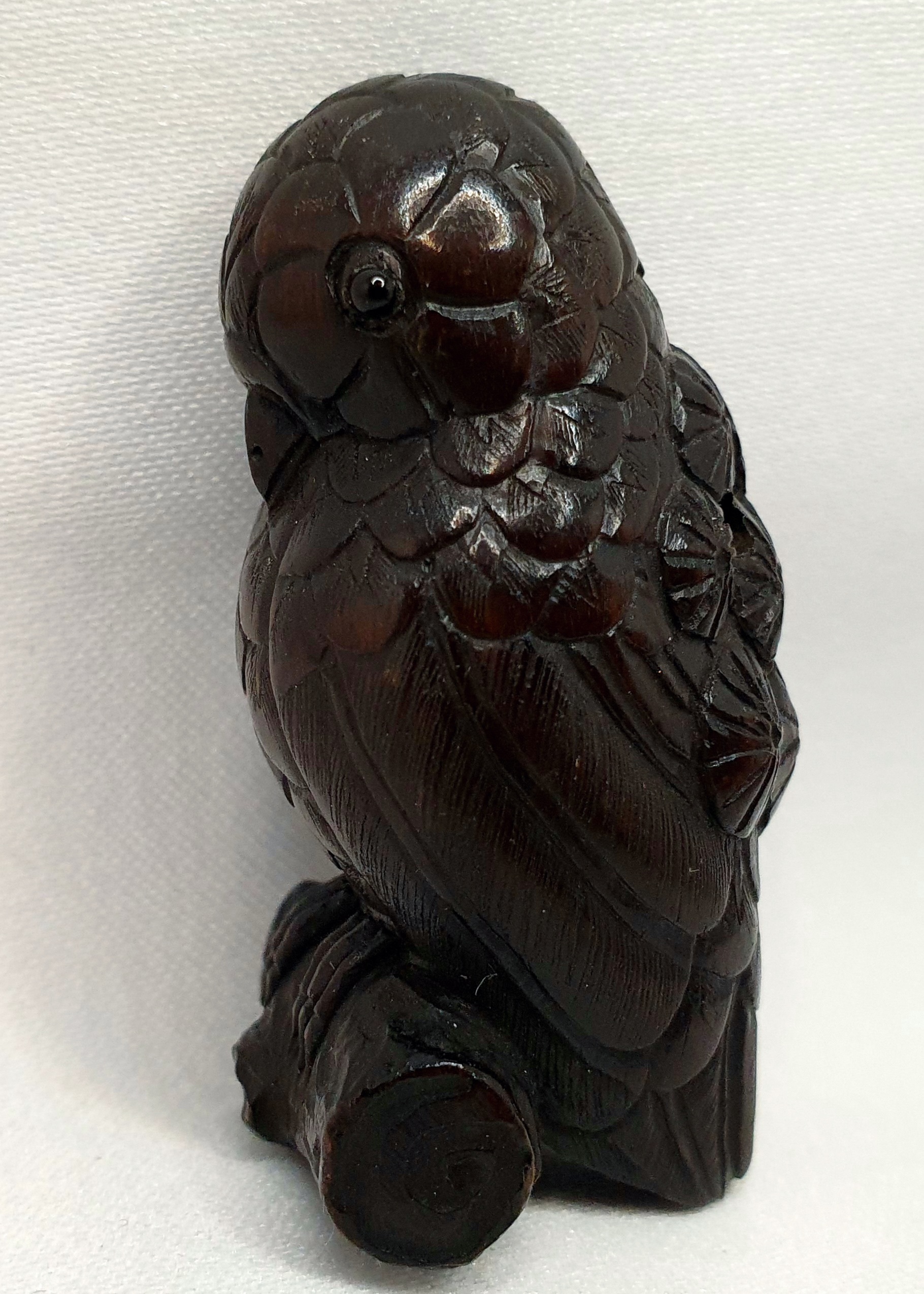 Japanese Wooden Netsuke carved as a Parrot