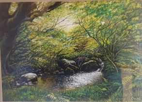 George A Baird (Scottish Artist) Framed and Glazed Oil & Pastel titled Woodland Pool