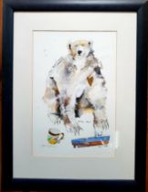 Janice Gray Polar Bear Mixed Media Painting, Framed and Glazed