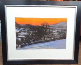 Framed Signed Judith Bromley 1982 Pastel of a Sunrise. Size is 23 inches x 19 inches