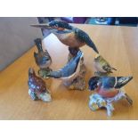 Group of Six Vintage Beswick Bird Figurines including Large Kingfisher and Dipper