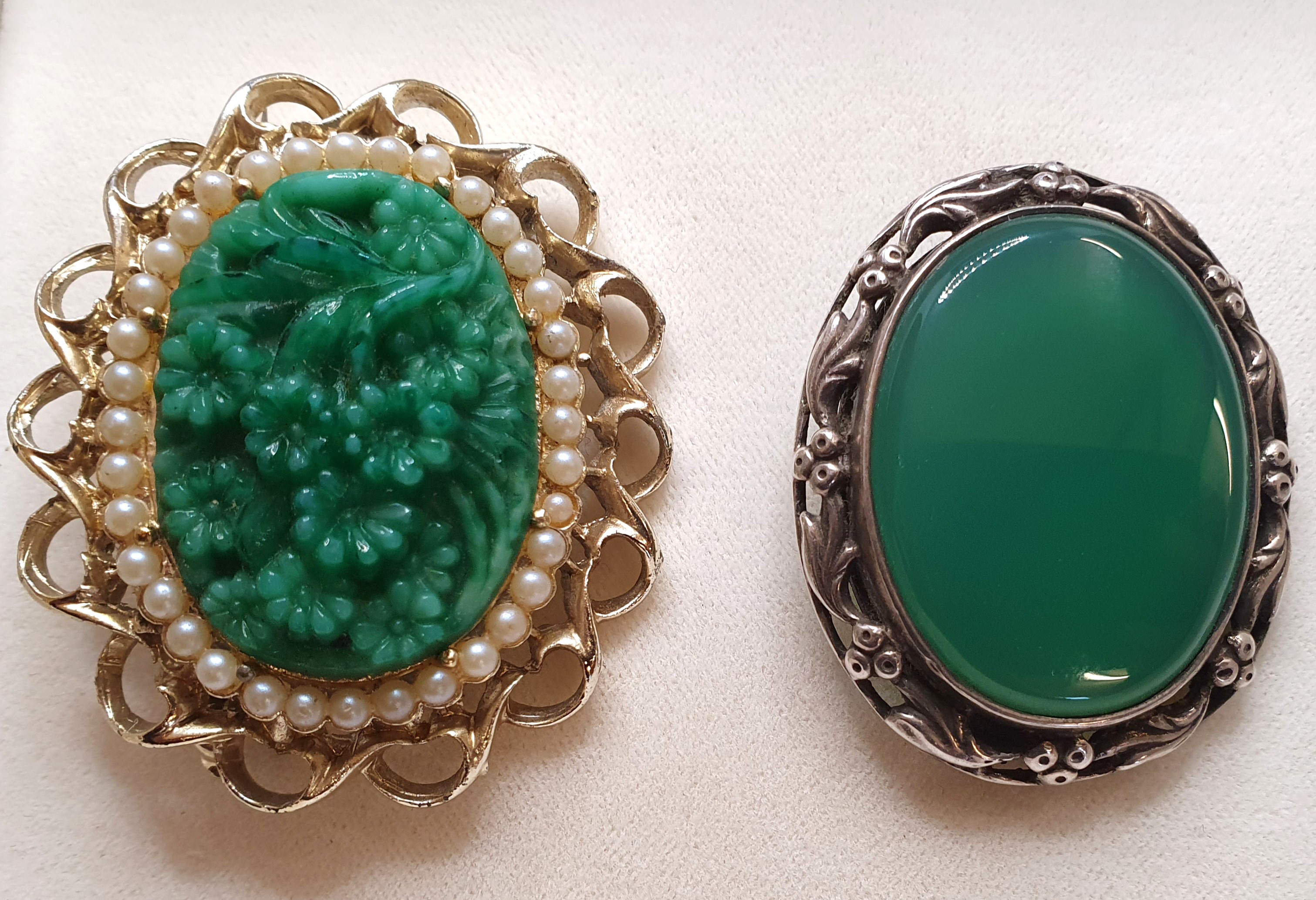 A Silver and Green Agate Brooch, hallmarked Sydney & Co, Birmingham 1939, plus one other