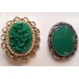 A Silver and Green Agate Brooch, hallmarked Sydney & Co, Birmingham 1939, plus one other