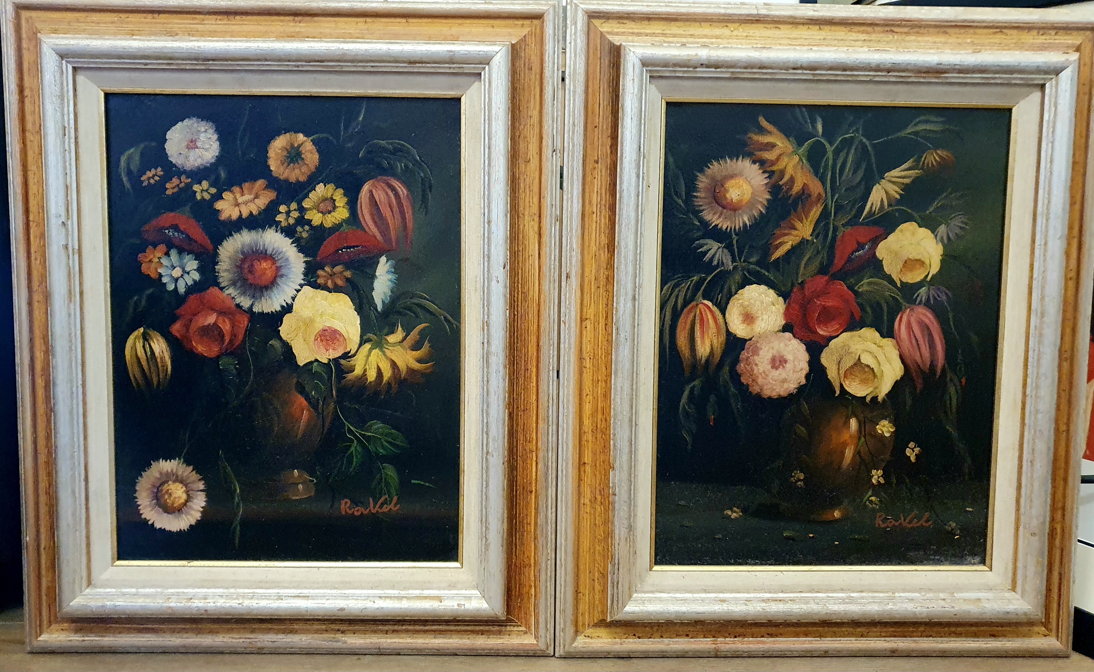 Pair of Framed and Signed Floral Oils by Ravel