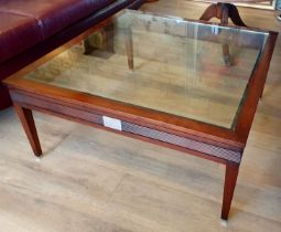 REH Kennedy Cherry Wood Glass Topped Coffee Table. 40 inches x 40 inches