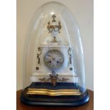 Late 19th Century French Alabaster Mantel Clock under Glass Dome