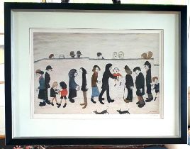 L S Lowry Large Limited Edition Signed, Framed and Glazed Print of Man Holding Child with COA