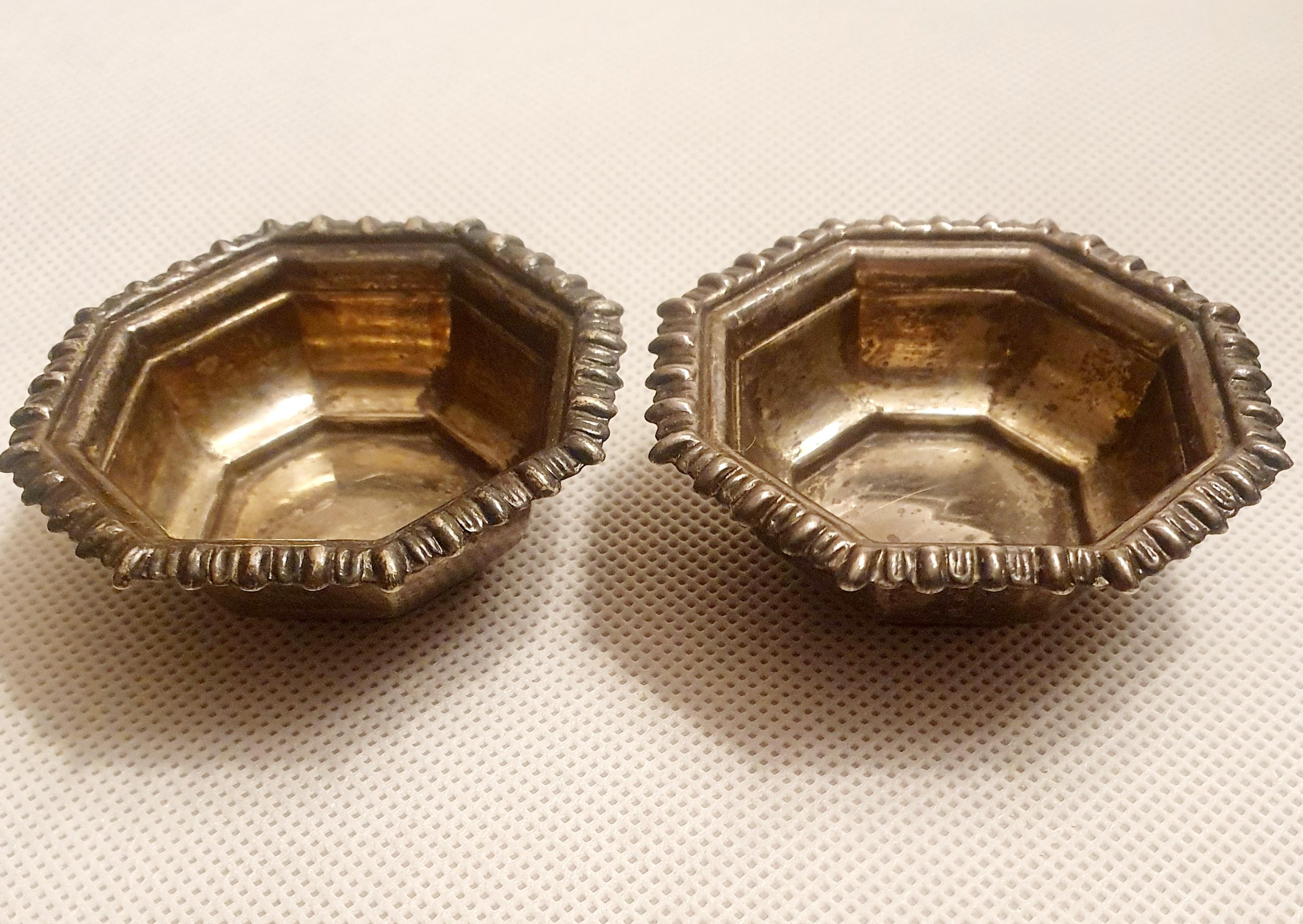 Pair of Hexagonal Silver Salts Hallmarked Chester 1901