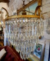 Edwardian Four-Tier Crystal Waterfall Chandelier with Classic Gilt Frame and Faceted Icicle Drops