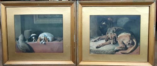 Pair of Gilt Framed Prints of Sleeping Dogs