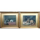 Pair of Gilt Framed Prints of Sleeping Dogs