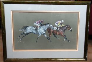 Two Original Pastels by D C Kirtley of Galloping Horses