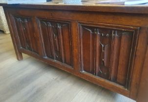 Carved Oak Art Nouveau Coffer with hinged lid measuring 48 inches x 18 inches x 22 inches