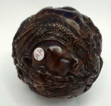 Japanese Signed Wooden Netsuke carved Ball