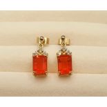 18ct Gold Mexican Fire Opal and Diamond Earrings, weight 3.65g