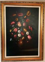 Large, well painted Floral Oil signed Ravel, framed. Size is 42 inches x 31 inches