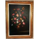 Large, well painted Floral Oil signed Ravel, framed. Size is 42 inches x 31 inches