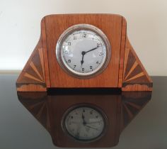 Art Deco Mantle Clock, Wooden Case with Enamel Face