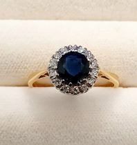 18ct Gold Sapphire and Diamond Ring. Size O, weight 3.17g