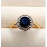 18ct Gold Sapphire and Diamond Ring. Size O, weight 3.17g