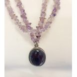 A Vintage Amethyst Chips Necklace with Amethyst Pendant on a Silver Clasp