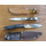 Two Knives with Sheaths, one with compass