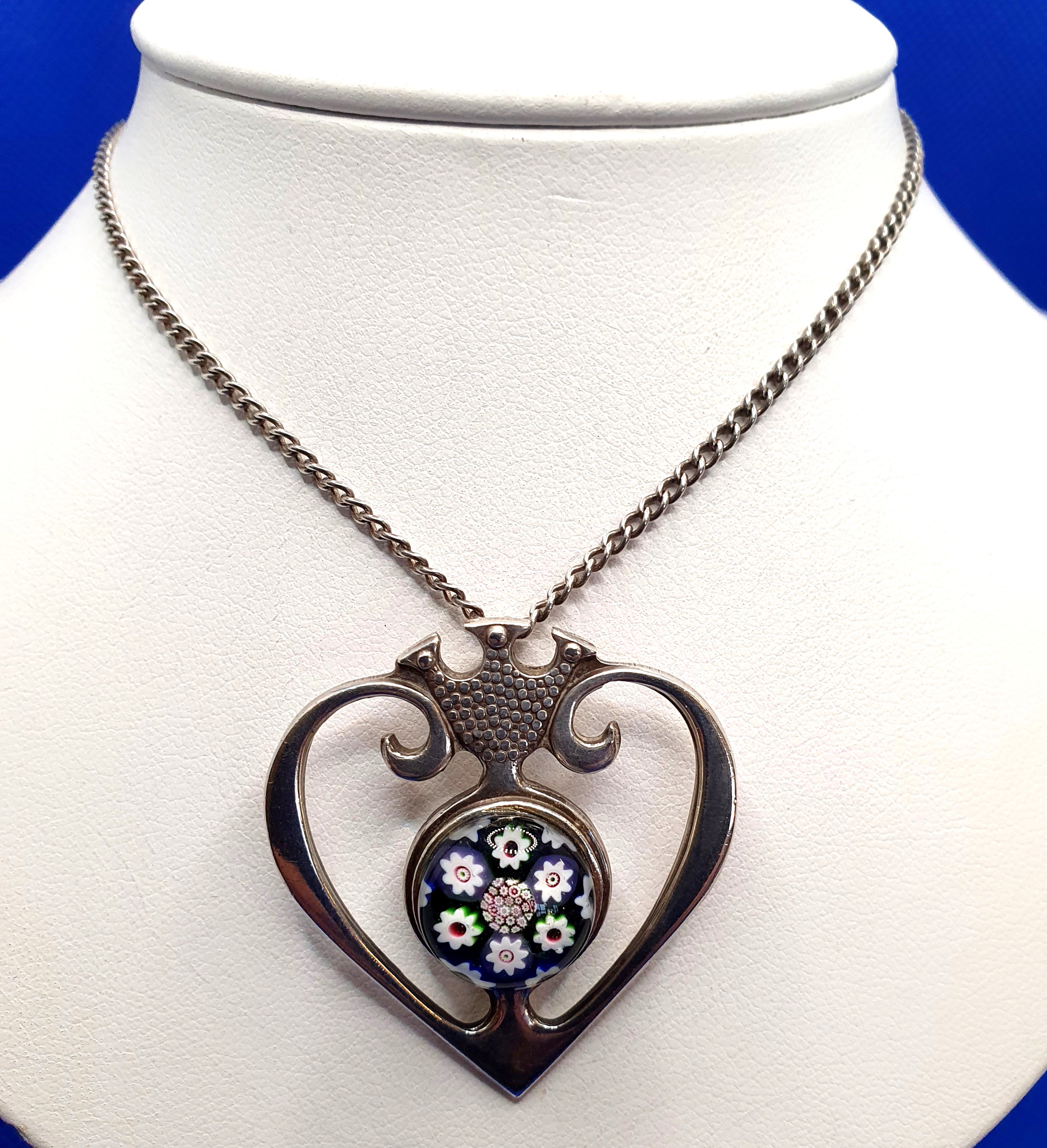 Silver Millefiori Pendant by Caithness on white metal chain