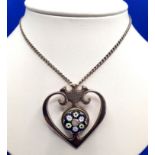 Silver Millefiori Pendant by Caithness on white metal chain