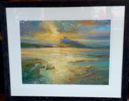 A Signed, Framed and Glazed Limited Edition Print of Bamburgh Castle by Walter Holmes