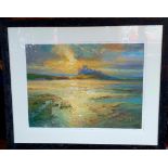 A Signed, Framed and Glazed Limited Edition Print of Bamburgh Castle by Walter Holmes