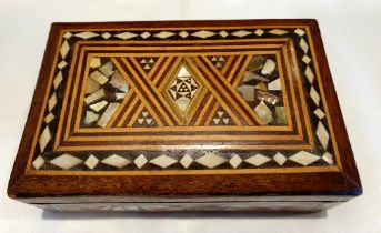 Wooden Hinged Lid Cigarette Box with Mother of Pearl Inlay