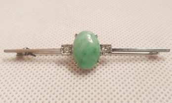 9ct White Gold Jade and Diamond Brooch