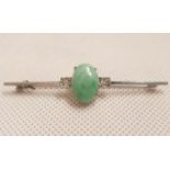 9ct White Gold Jade and Diamond Brooch