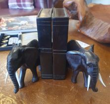 Pair of Ebony Wooden Elephant Bookends with tusks
