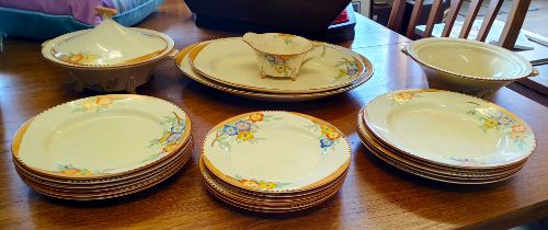 23 Pieces of Crown Devon for Fieldings Art Deco Dinner Set to include two meat platters. AF