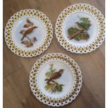 Three 19th Century Painted Pierced Coalport Plates, 9.5 inches diameter