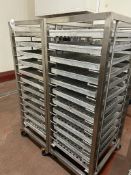 2 X MOBILE TROLLEYS WITH TRAYS