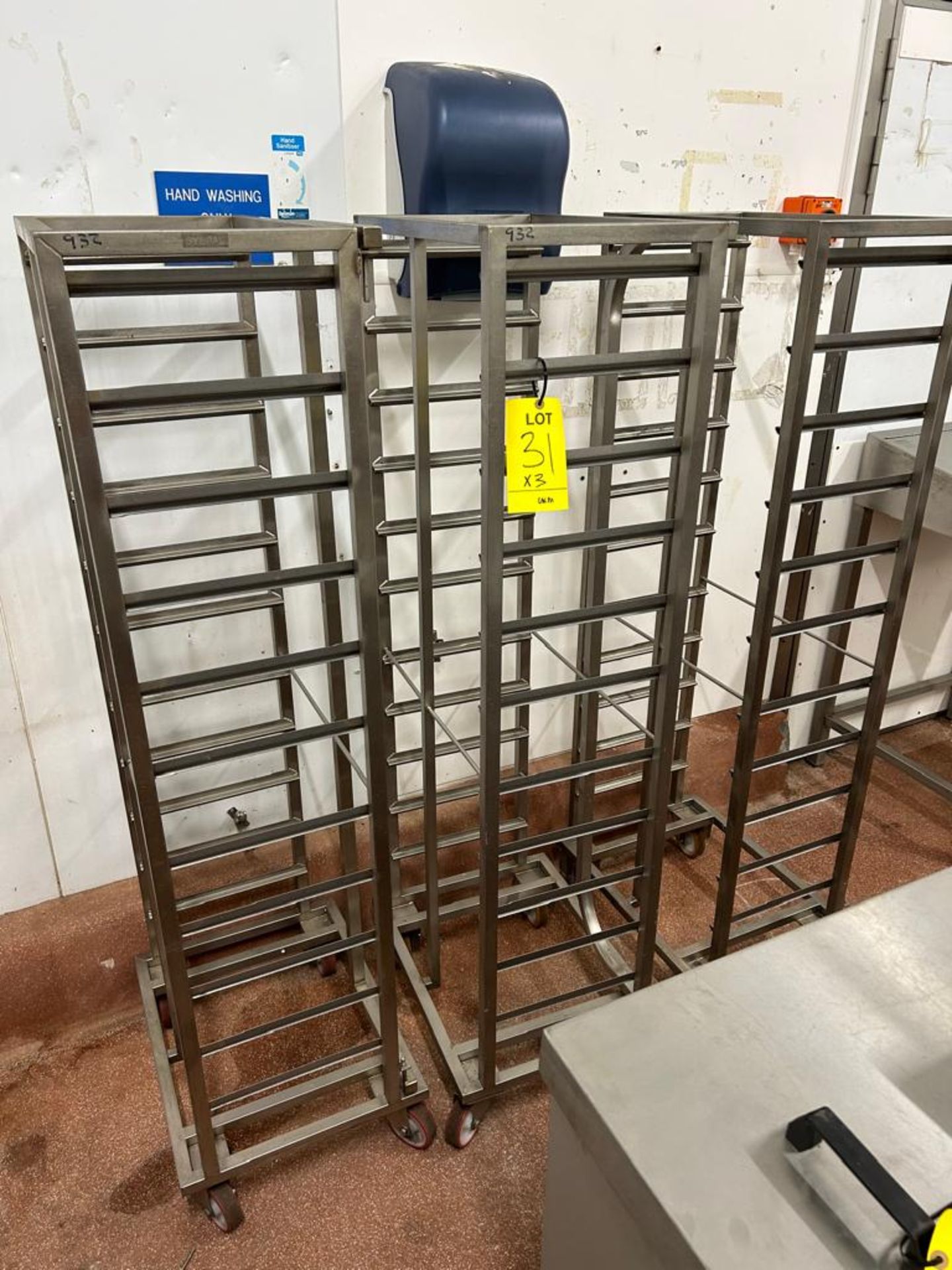 3 X RACKS TROLLEYS TO HOLD 11 TRAYS EACH