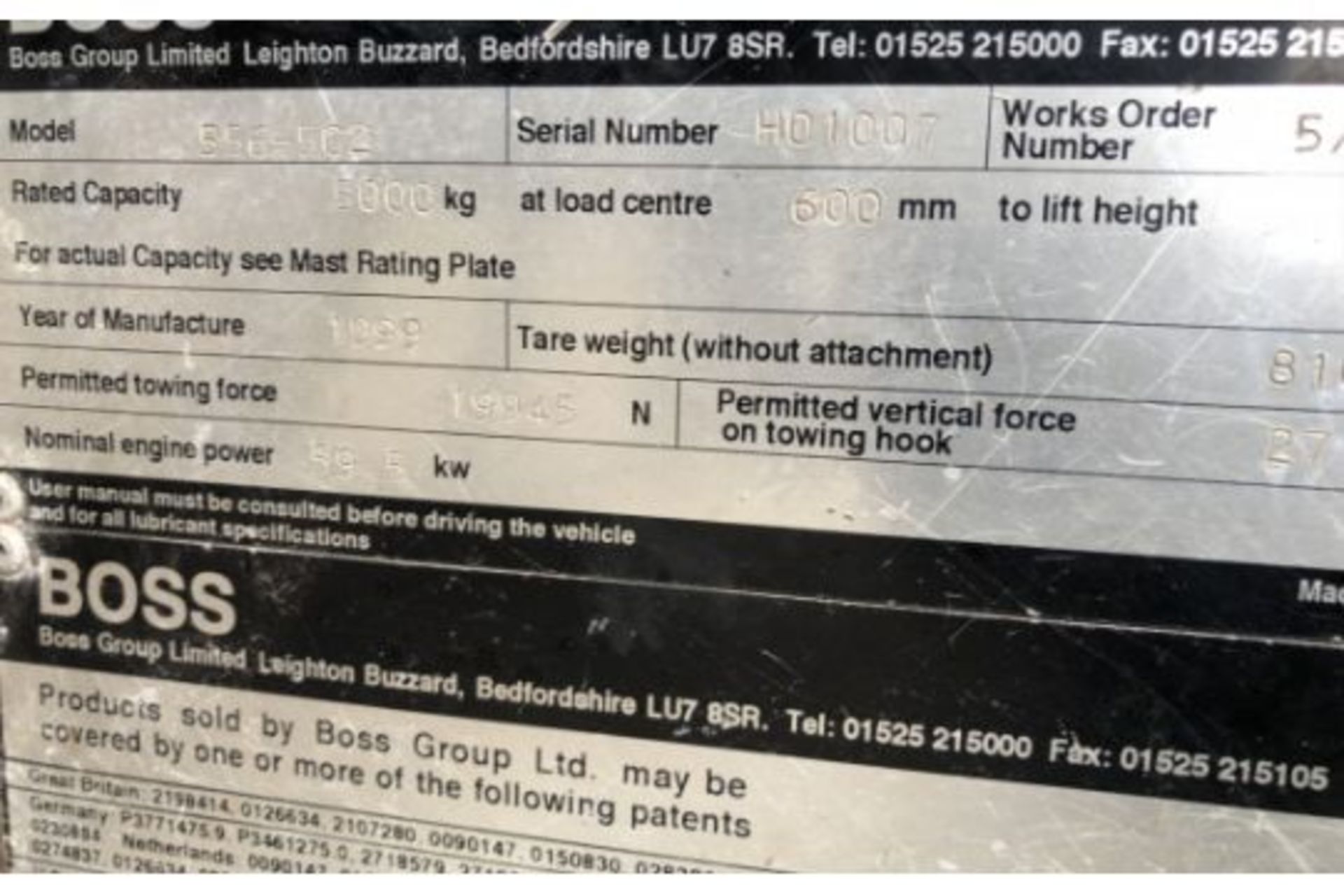 1999 BOSS 556 SIDELOADER FORKLIFT - Image 9 of 9