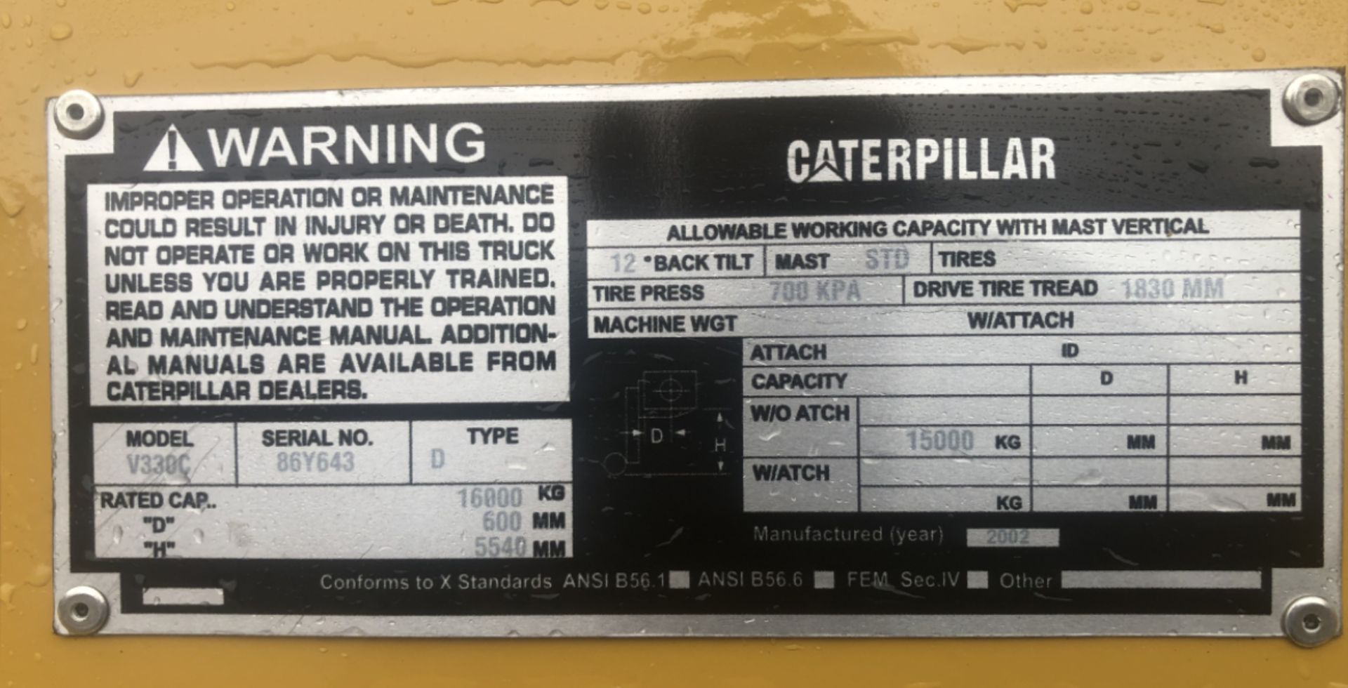 2002 CAT V330 C FORKLIFT - Image 9 of 9