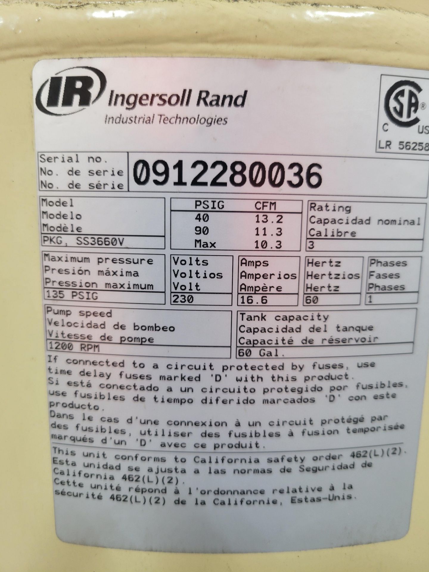 Ingersoll Rand Electric Air Compressor - Image 5 of 8