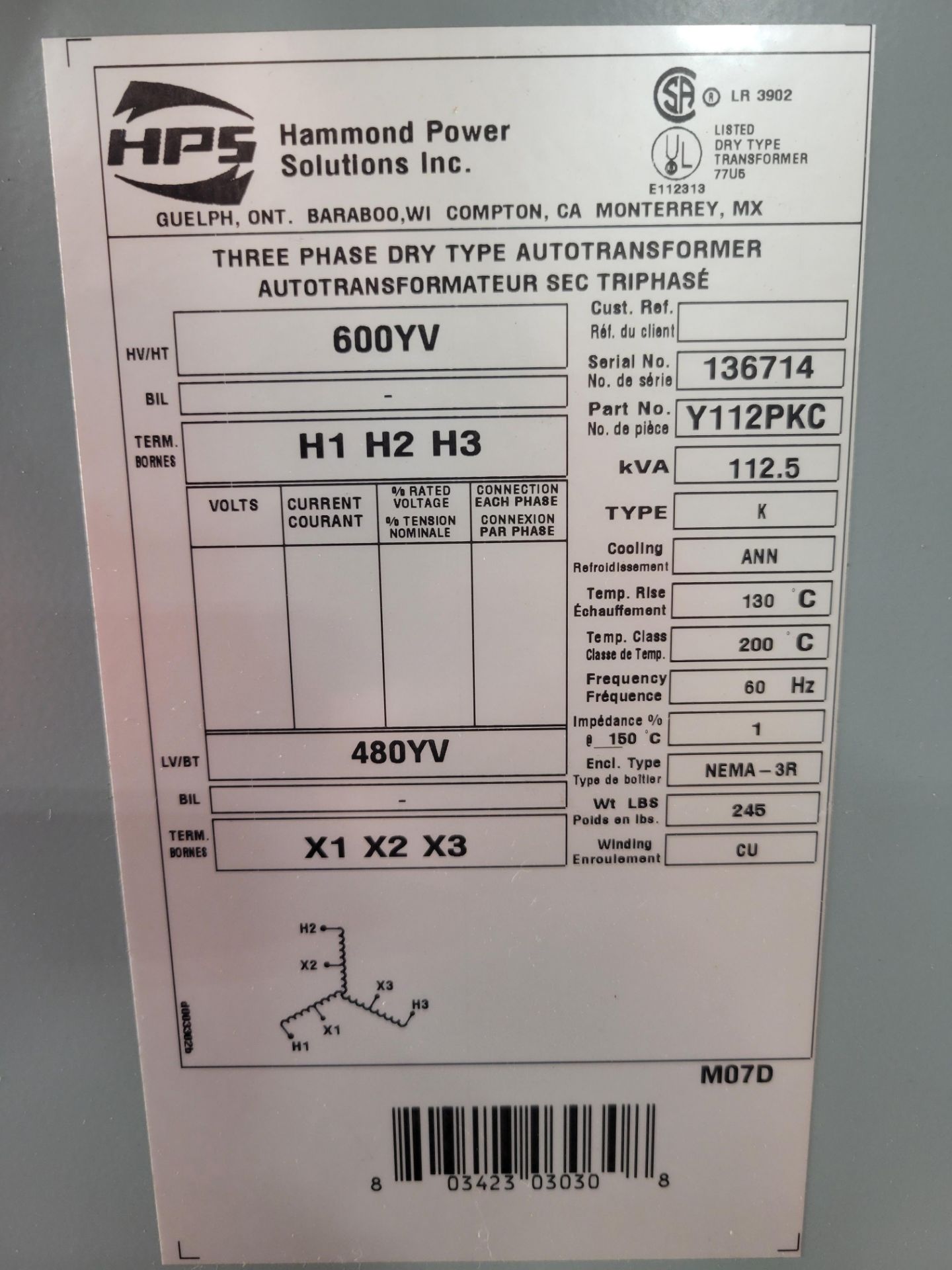 Hammond Power Solutions Inc Transformer - Image 4 of 4