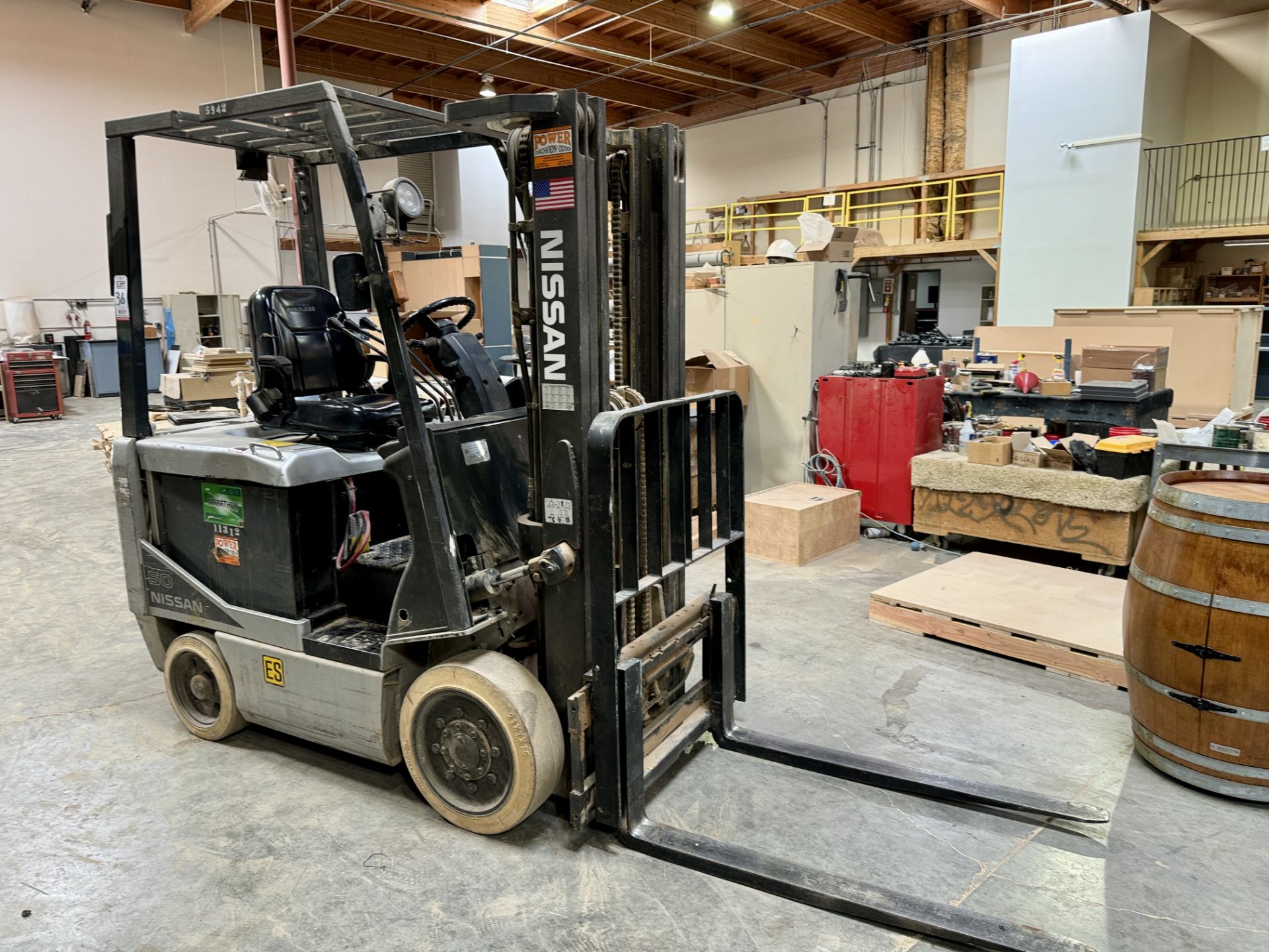 NISSAN ELECTRIC FORKLIFT, MODEL CP1B2L25S, 4,000 LB CAPACITY, 3-STAGE MAST, SIDE SHIFT, SOLID TIRES, - Image 2 of 15
