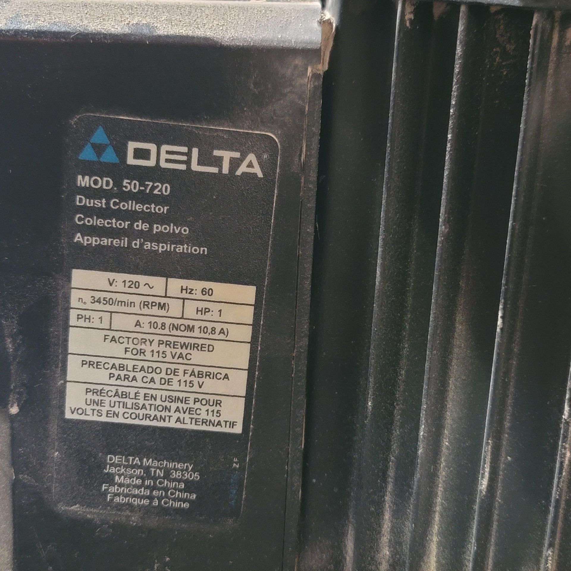 2010 DELTA COMPACT DUST COLLECTOR, MODEL 50-720, 1 HP, 10.8 AMP, 650 CFM, S/N 014086 - Image 2 of 3