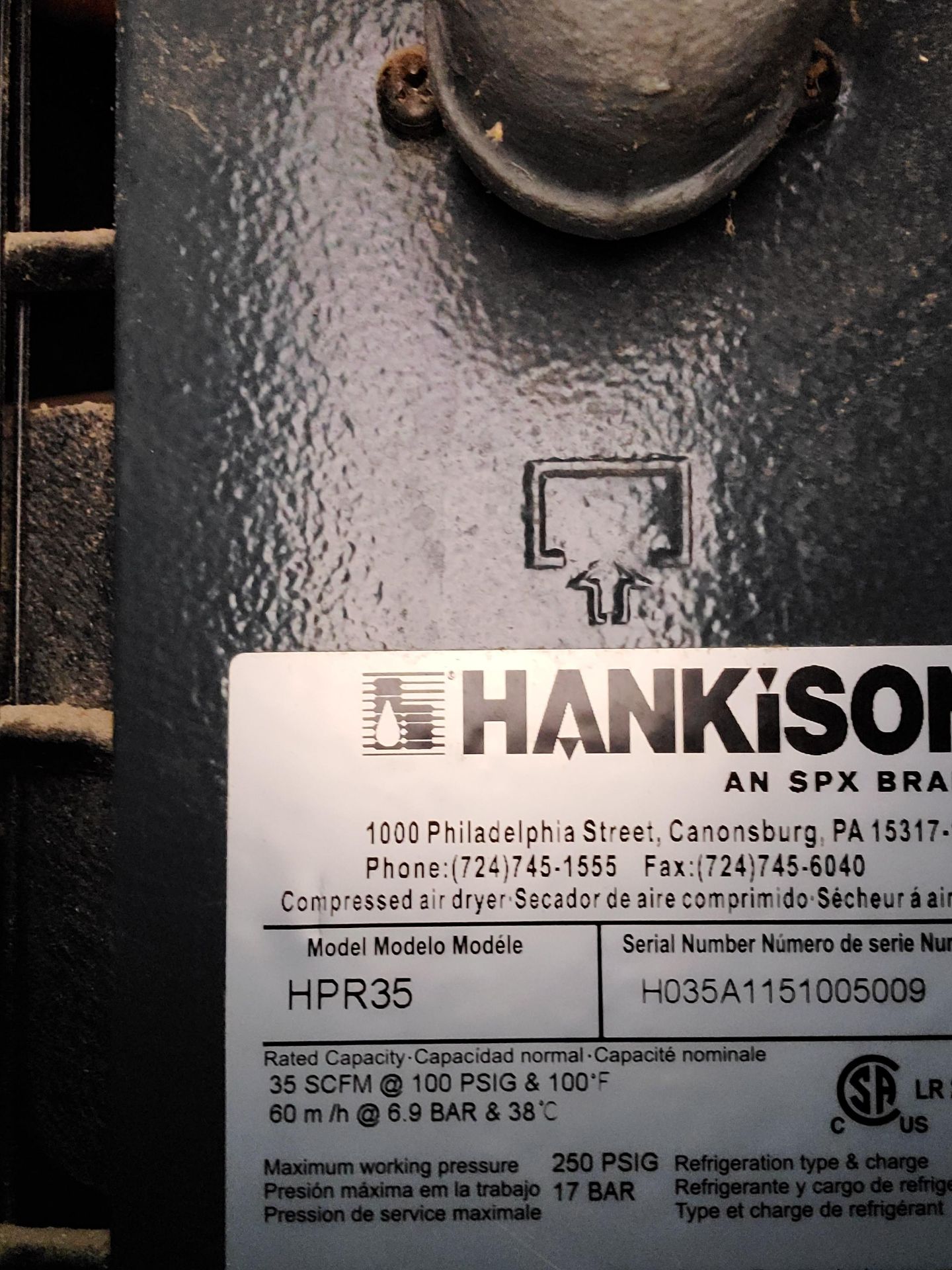 HANKISON REFRIGERATED AIR DRYER, MODEL HPR35, S/N H035A1151005009, 115V, SINGLE PHASE - Image 2 of 2