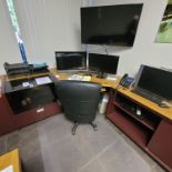 L-SHAPED WORK CENTER, CONSISTING OF: DIAGONAL MOTORIZED SIT/STAND DESK, 10' CREDENZA, SOUND